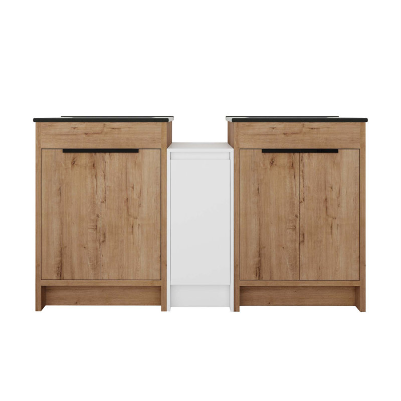 Meuble-lavabo autoportant avec lavabo en céramique et armoires de rangement, porte à fermeture douce, tablette réglable