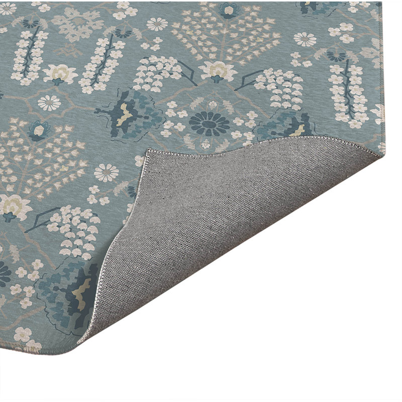 Tapis à profil bas Zoey, Bleu, Rectangle 5 pi x 7 pi