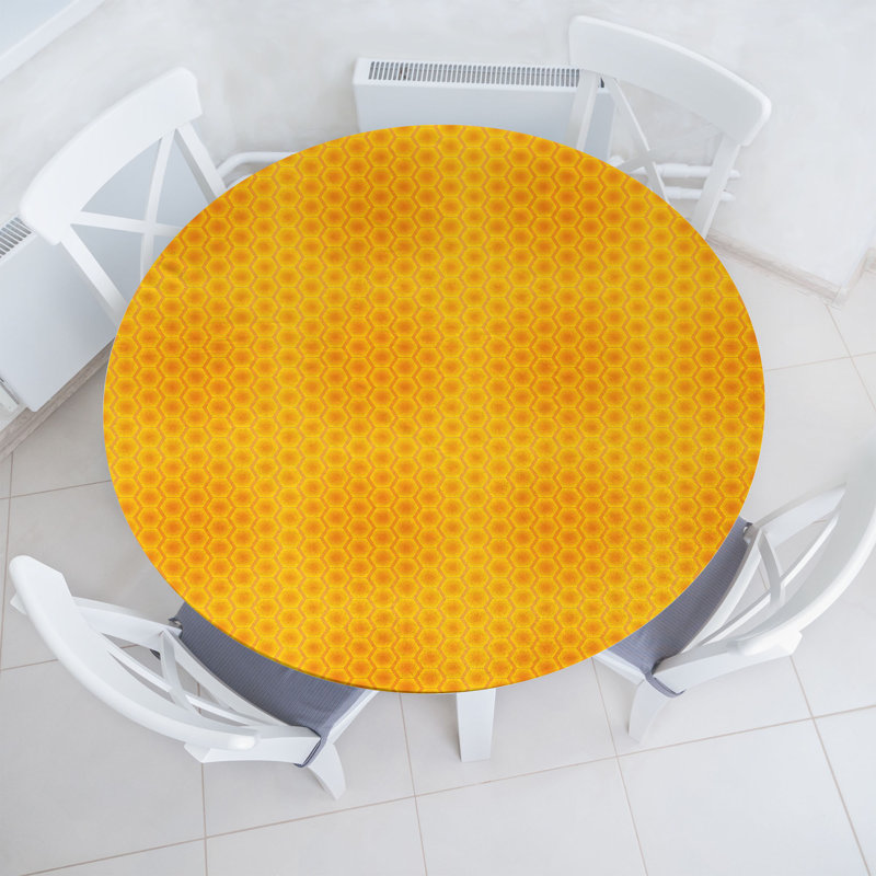 Ebern Designs Abstract Fitted Round Tablecloth Marigold and Pale Orange, 47.24" Round