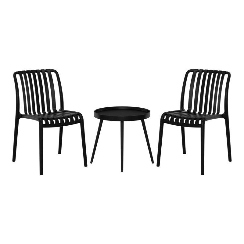 3-Piece Outdoor Patio Chair With Side Table, Black