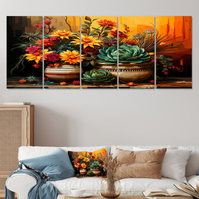 Boho Pottery Blooms - Boho Pottery, art mural 5 pièces