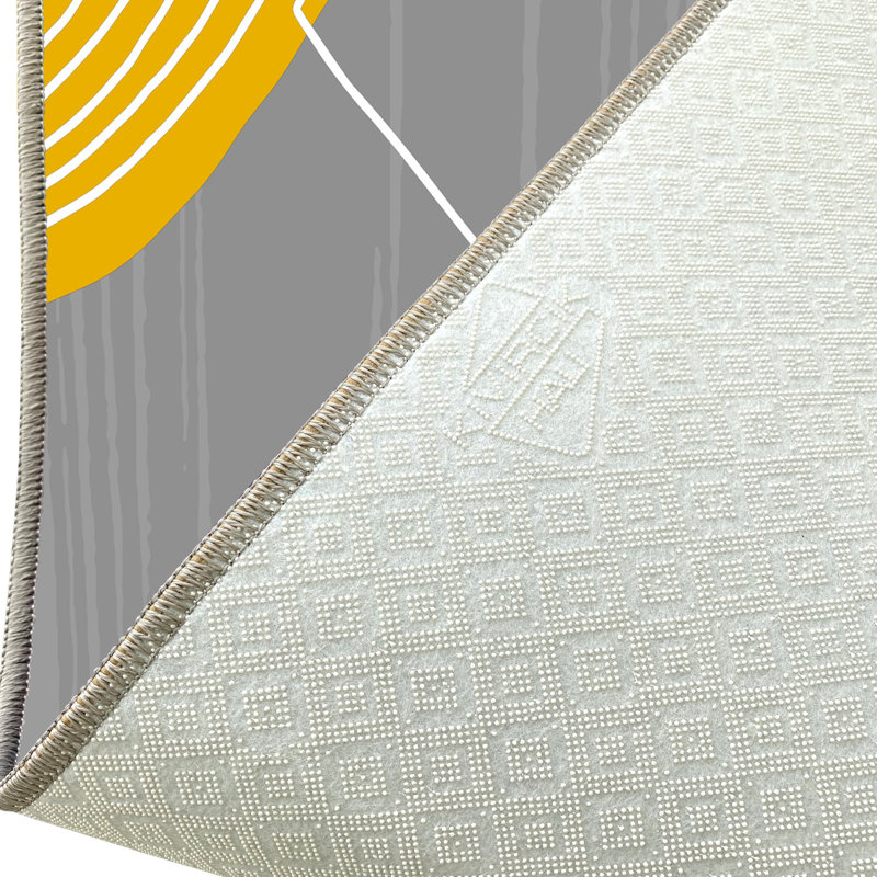 Tapis gris / jaune en polyester tissé à la machine Ashane, Rectangle 5 pi 11 po x 9 pi 2 po