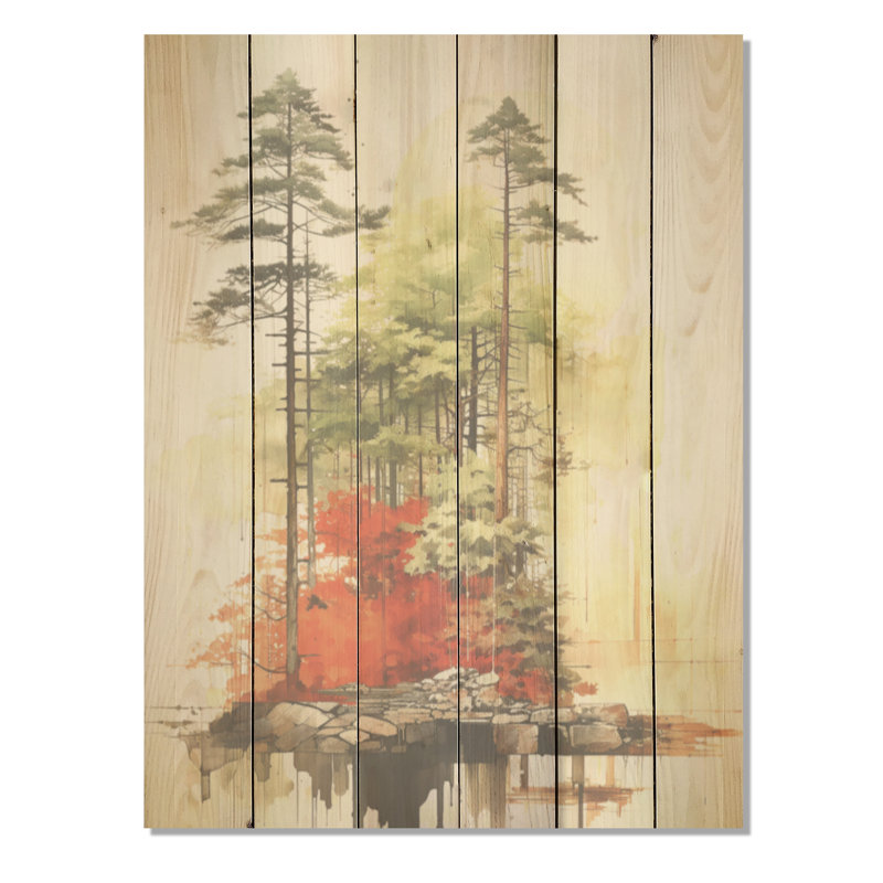 «Munimal Redwood Tree Symetry I - Tree Redwood», art mural sur bois de pin naturel, H 40 po x l 30 po