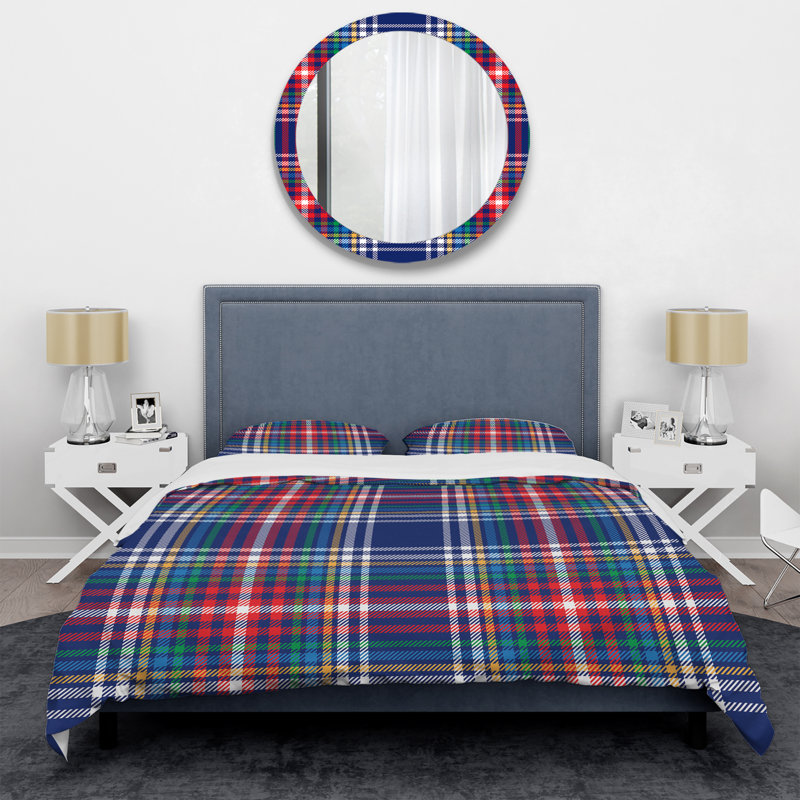 Tartan à carreaux bleu et rouge - Ensemble de housse de couette abstrait - Microfibre de polyester