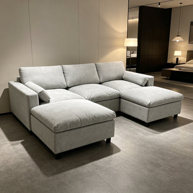 Modular Sectional Sofa with Storage Pockets, 5 Seat U Shaped Chenille Couch Set with Pillows, Free Combination Modern Cloud Sofa