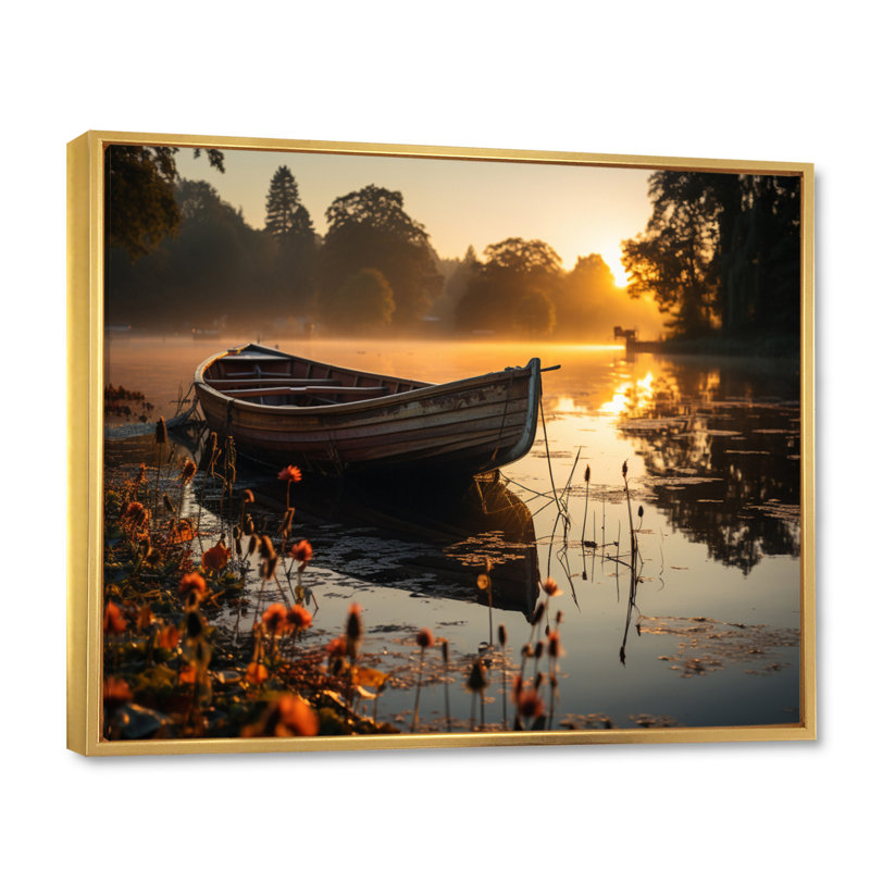 «Canoe On The Lake - Lakehouse», reproductions encadrées, H 16 po x l 32 po x P 1 po, Cadre flottant doré