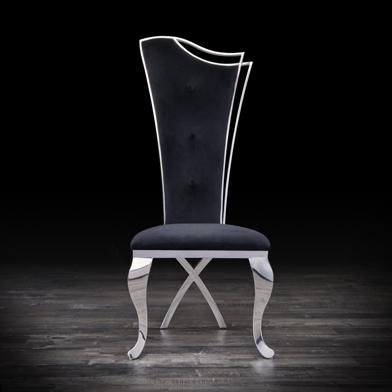 Chaise d'appoint rembourrée en velours Mohandis, Noir, Argent