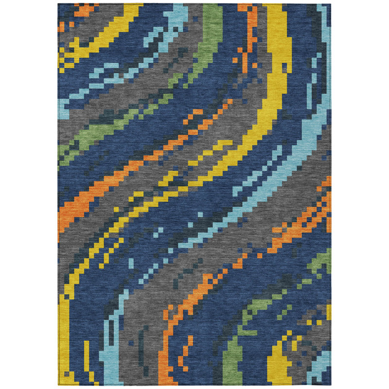 Machine Washable Indoor/Outdoor Chantille ACN2828 Kids Rug, 8' x 10', Navy