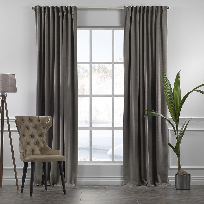 Amoya Velvet Room Darkening Curtain Pair, 52" W x 252" L, Stone