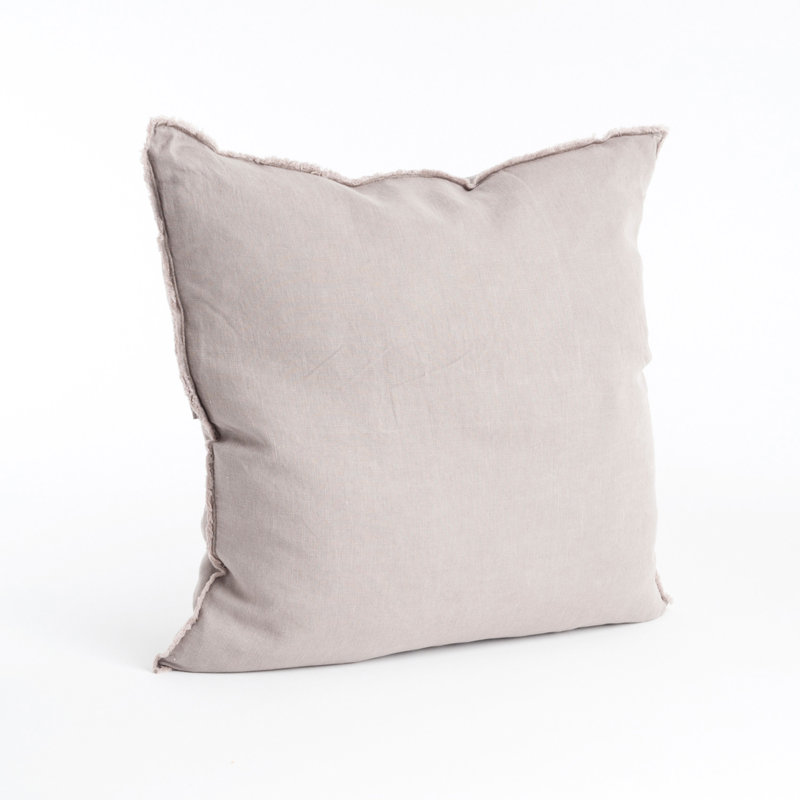 Taupe Linen Fringed Square Throw Pillow