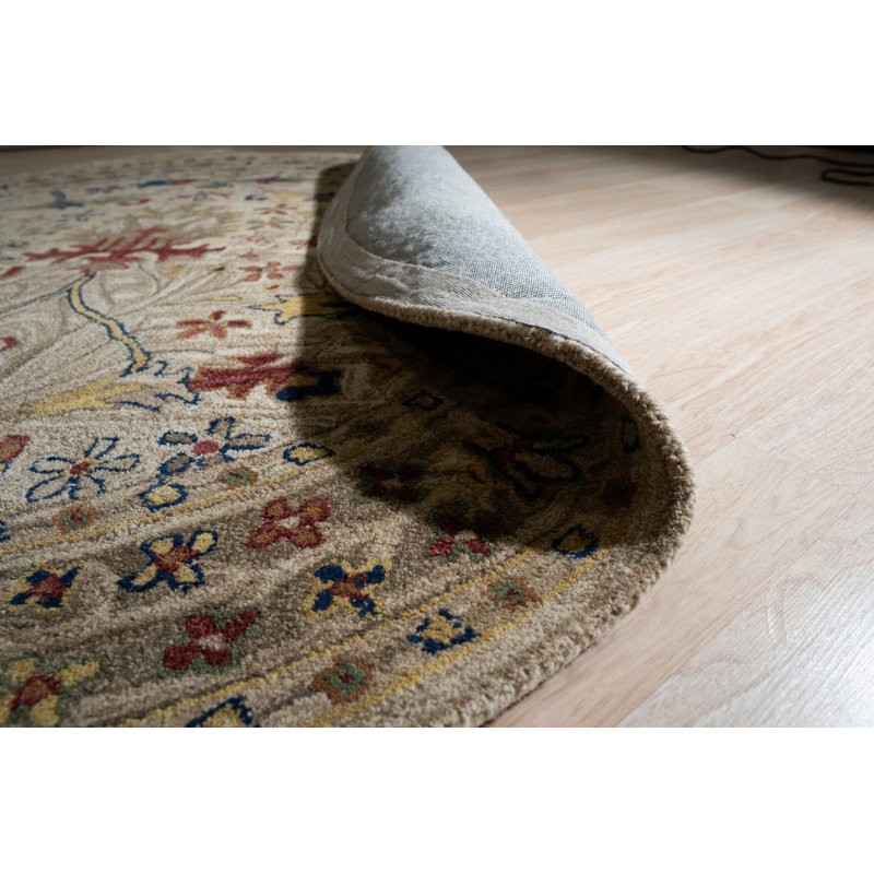 Elegant Ivory Hand-Tufted Wool Round Rug, 8ft Diameter
