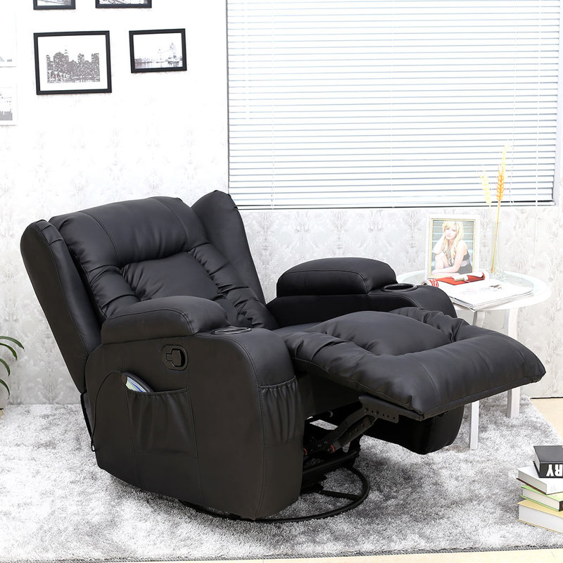 Bonded Leather Electric Recliner with Massager and Heating, Black