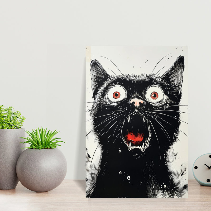 «Screaming Black Cat», art mural contemporain, H 18 po x l 12 po
