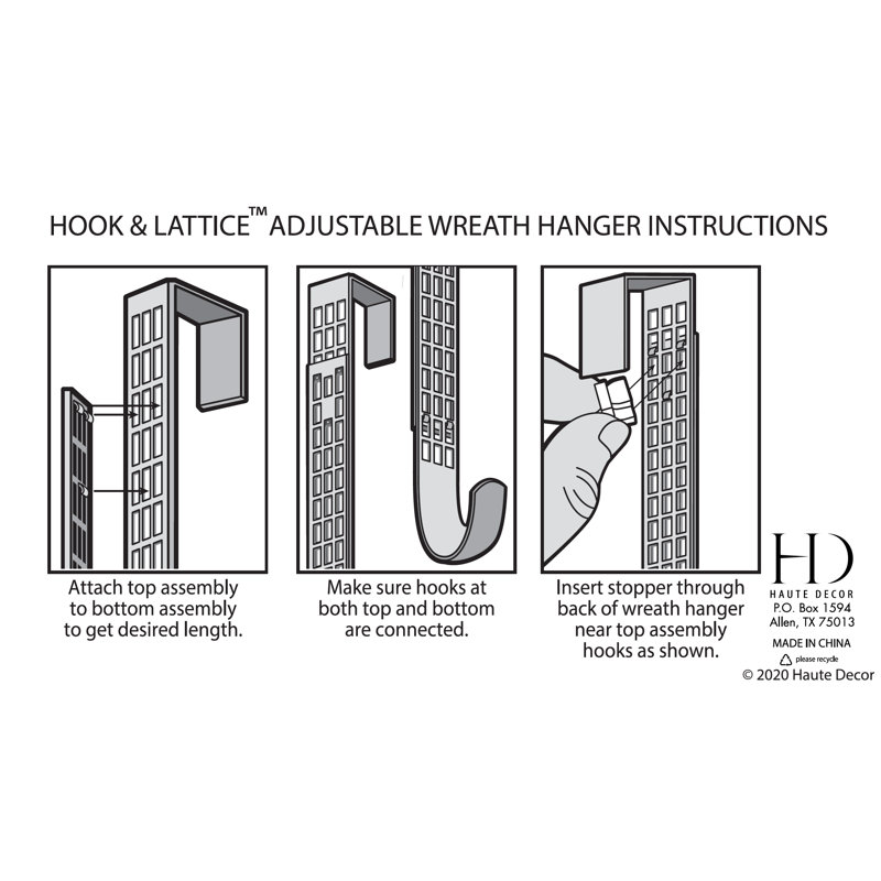 Hook and Lattice Wreath Hanger, 15.75" H x 4.33" W x 1.18" D