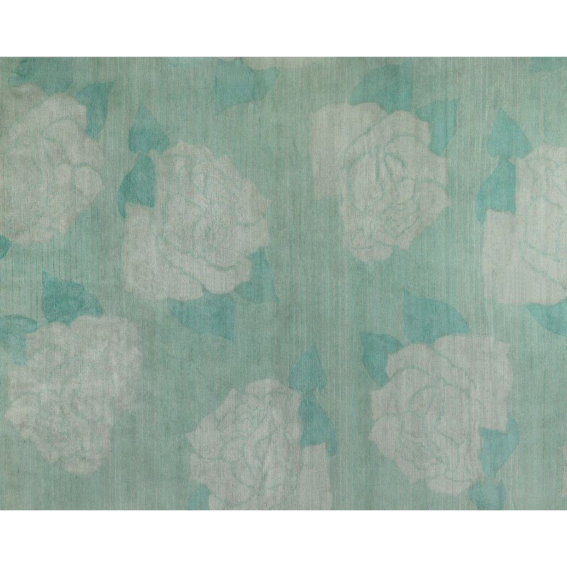 Lux Rose Floral Area Rug in Blue/Green/Gray, Rectangle 2' x 3'