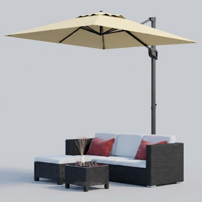 10x10 ft Square Offset Cantilever Patio Umbrella – 360° Rotation, UV Protection, Wind Resistant up to 46mph, Easy Tilt, Heavy Duty Frame