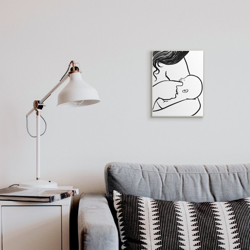 Mère et mère qui allaite un enfant en noir et blanc, Plaque murale, H 15 po x l 10 po