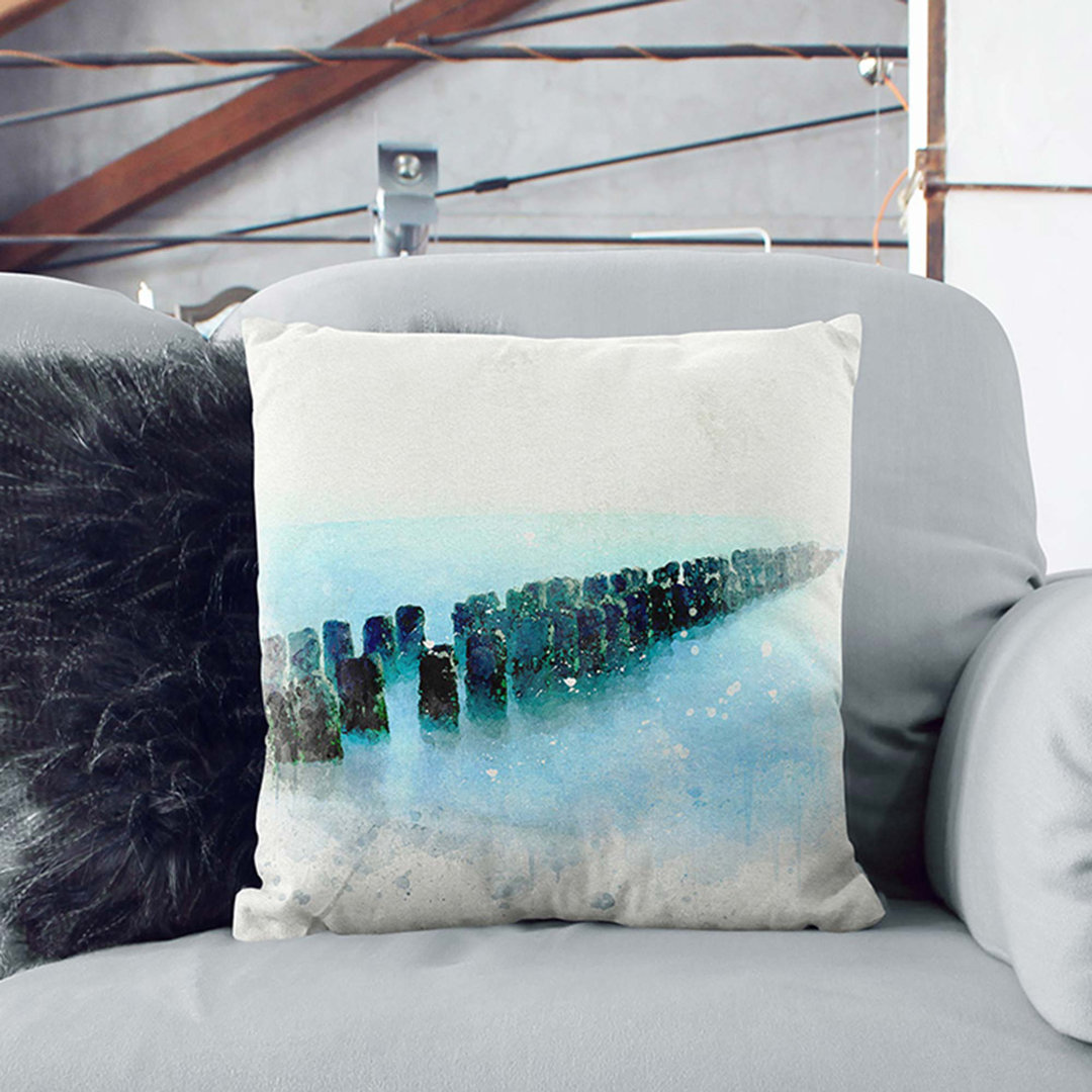 Breakwater Within an Endless Sea in Abstract Cushion with Filling