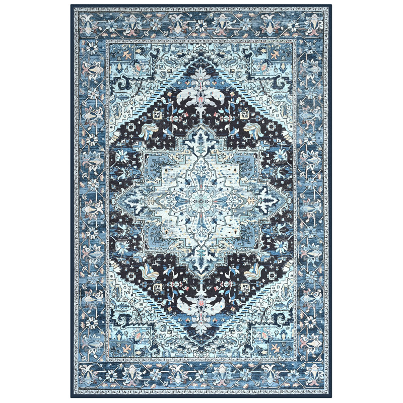 Tapis à motif floral lavable Fillender, Rectangulaire 8 pi x 10 pi