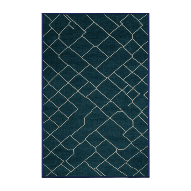 Machine Washable Trellis Blue Area Rug, Rectangle 2' x 3'