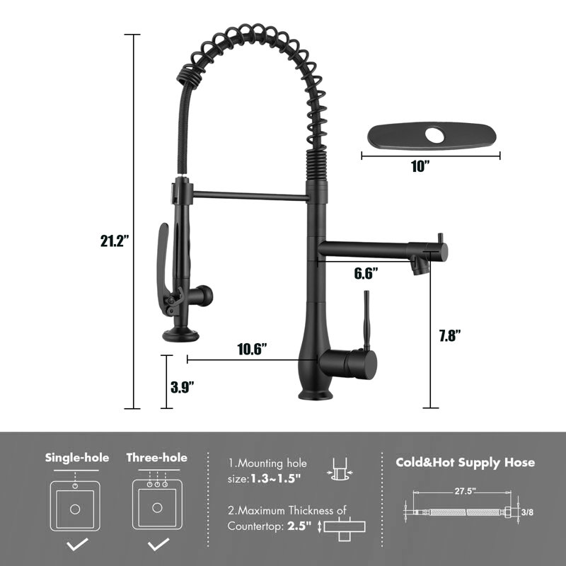 Double-Head Stainless Steel Kitchen Faucet With Pull-Down Nozzle, Single Handle High-Pressure Kitchen Sink Faucet