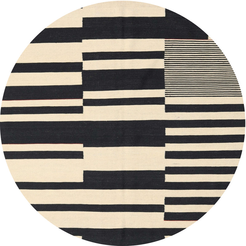 Contemporary Beige/Black Area Rug, Round 3'