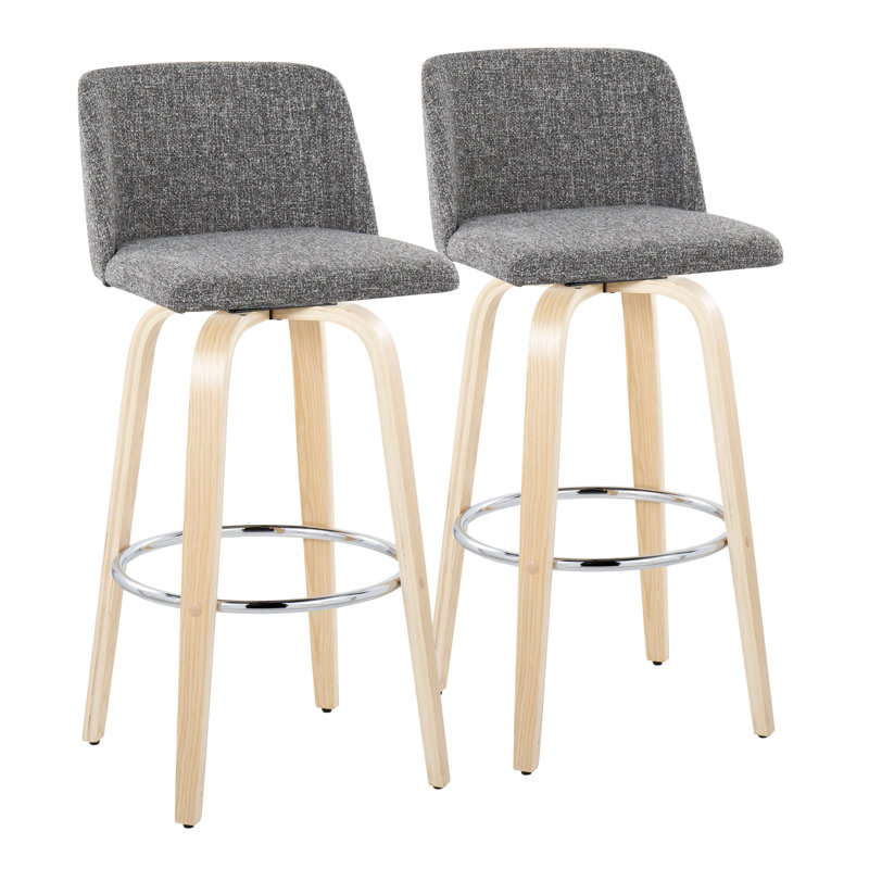 Toriano Swivel Upholstered Counter Stool, Gray Noise, Natural/Chrome