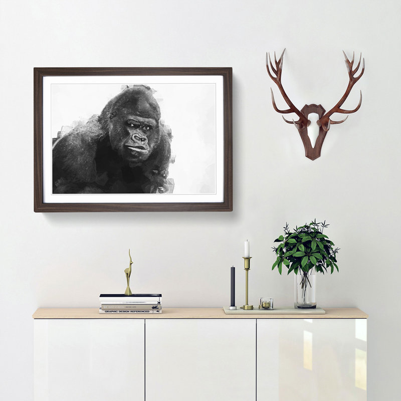 A Silverback Gorilla in Abstract - Picture Frame Graphic Art Print, 36cm H x 48cm W x 2cm D, Walnut Framed