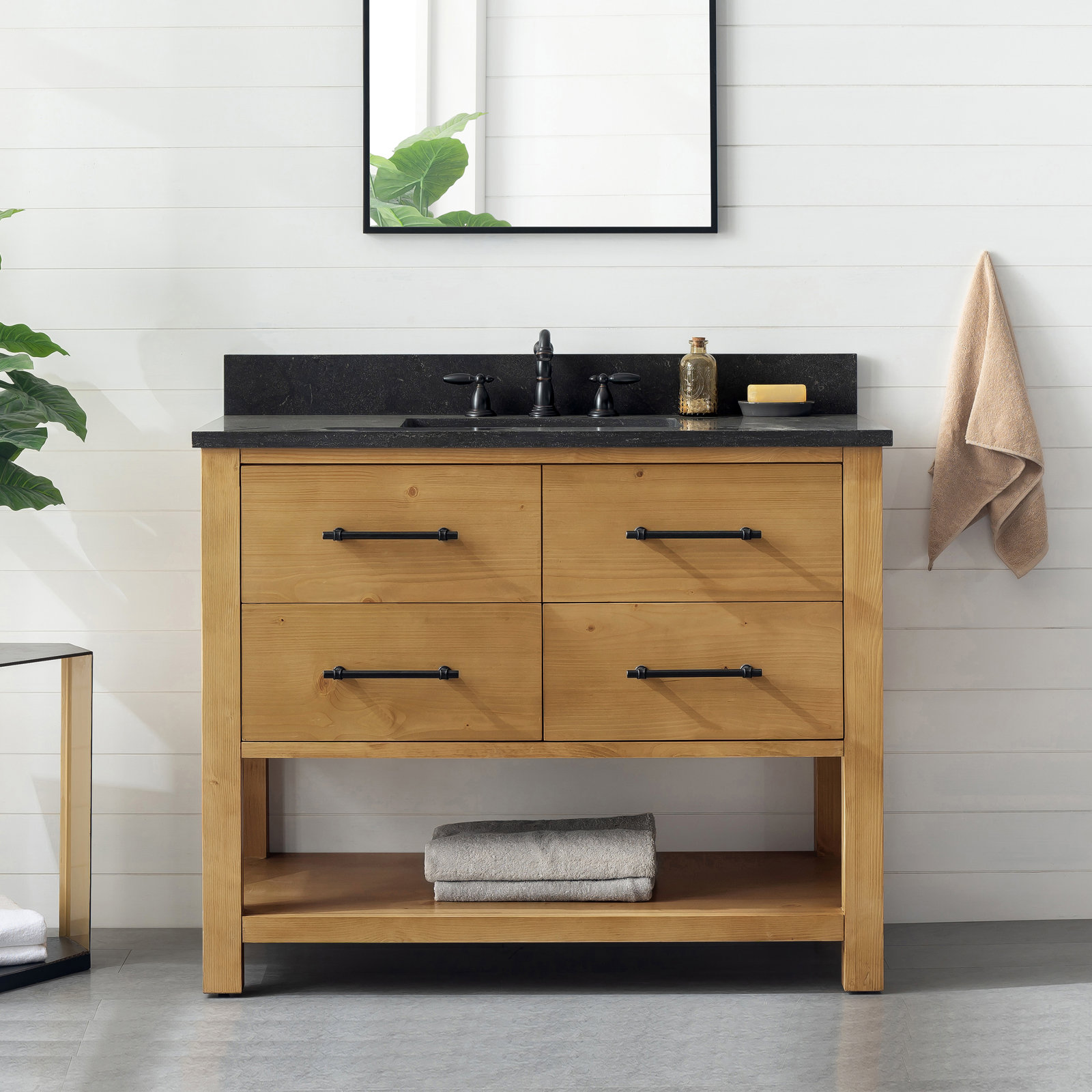 Keri 42'' Single Bathroom Vanity, Tan/Antique Black