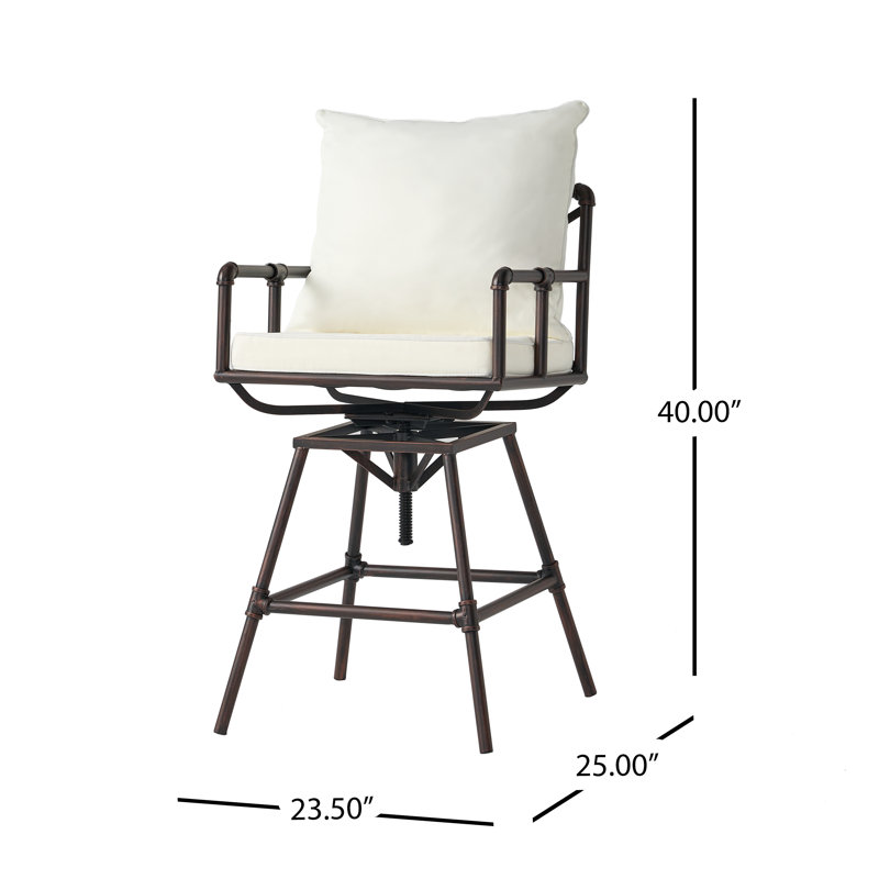 Metal Outdoor 26.5'' Counter Stool with Cushion, Black Frame / Beige Cushion