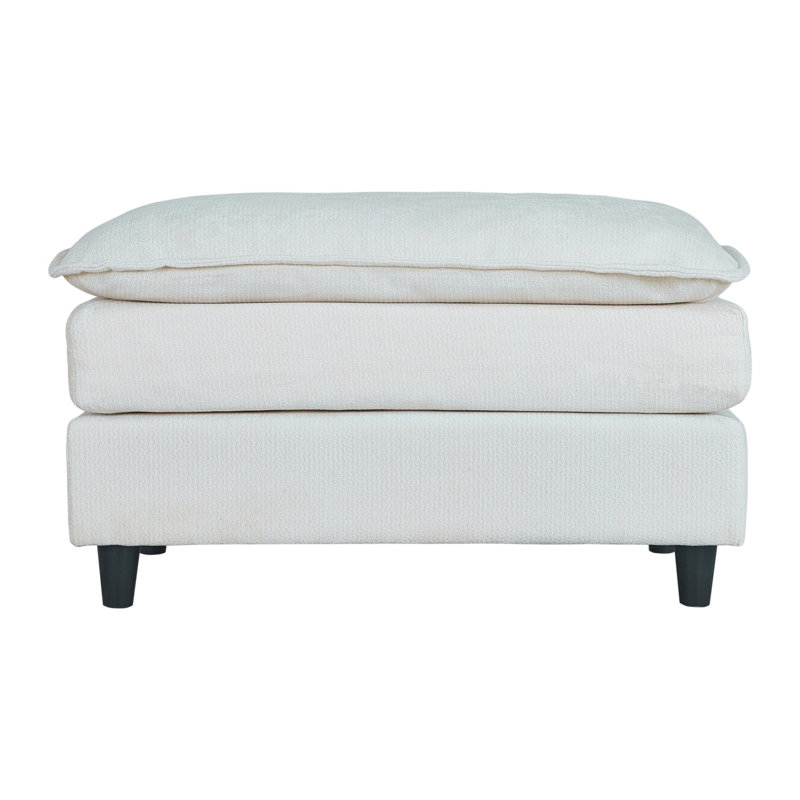 Chenille Footstool Ottoman, Upholstered Footrest Stool for Living Room, Bedroom, Sectional Sofa, or Office, Beige