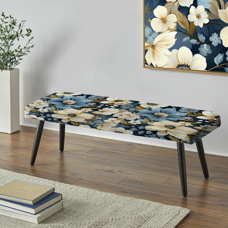 Banc rembourré Plants, Blue Coastal Dreams Floral Pattern