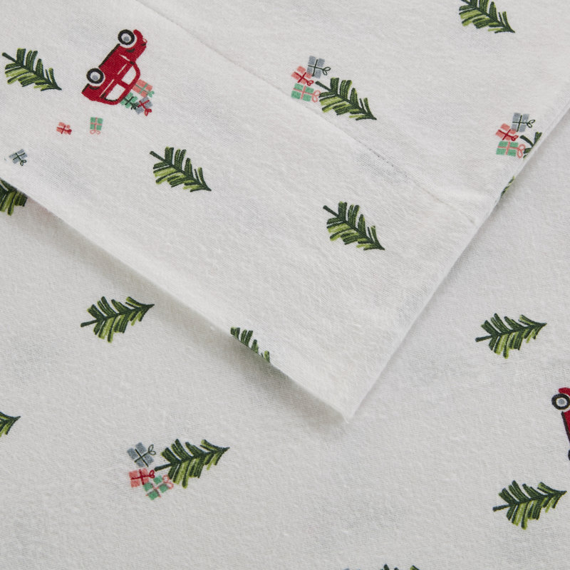 Woolrich 100% Cotton Flannel Sheet Set, Twin Sheet Set with 1 Pillowcase, Green Tree Trip