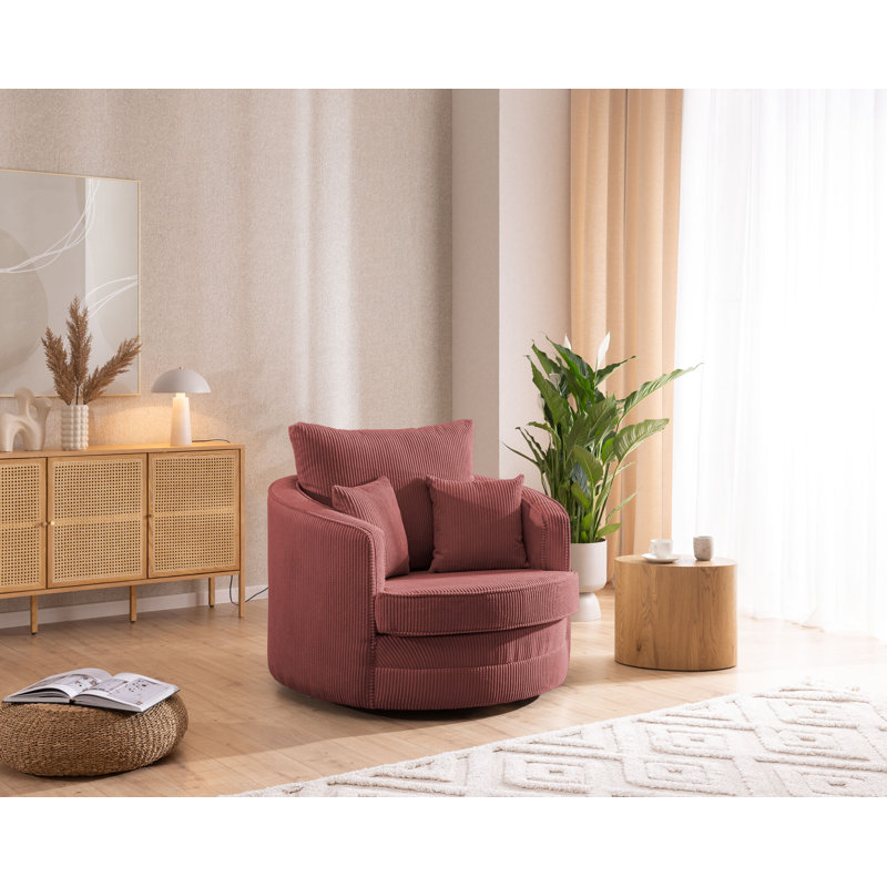 Ted Armchair Swivel Barrel Soft Chair in Cord Fabric, Terracotta