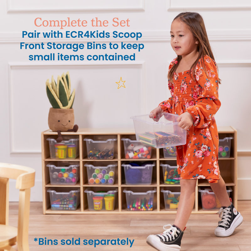 Natural Birch 15-Cubby Tray Storage Cabinet for Kids