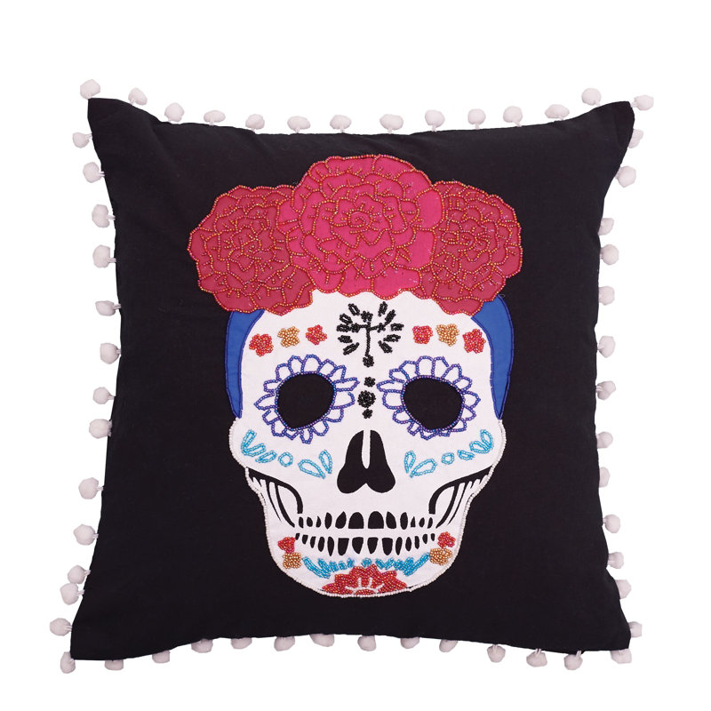 Sugar Skull Beaded Throw Pillow