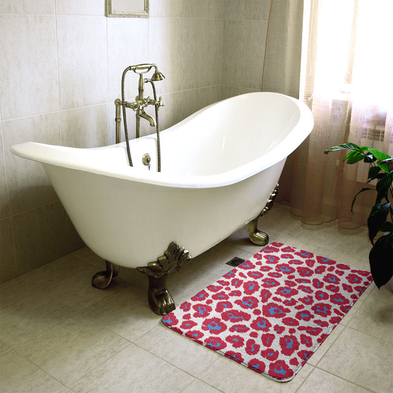 Tapis de bain de football Houston, H 0,5 po x l 17 po x L 24 po, Blanc / bleu clair / rouge