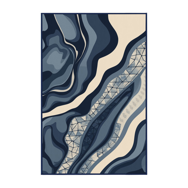 Machine Washable Olney Cupcake Modern Abstract Rug in Gray – Navy Binding, 7x9
