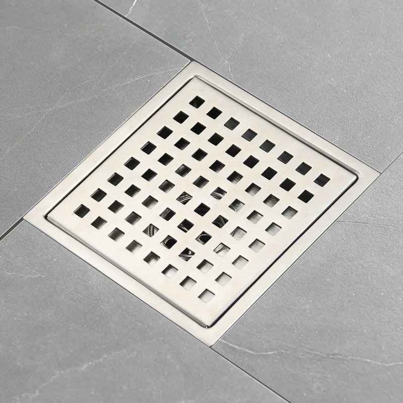6 Inch Square Shower Floor Drain, Grid Design Anti-Corrosion Detachable Bathroom Drain