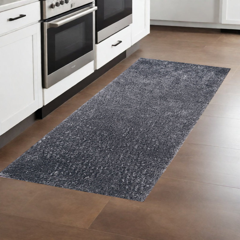 Tapis gris à poils longs patiné, Tapis de couloir 2 pi 8 po x 8 pi
