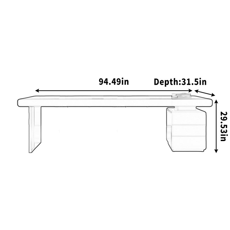 Bureau d'étude minimaliste, H 29,53 po x l 94,49 po x P 31,5 po, Blanc