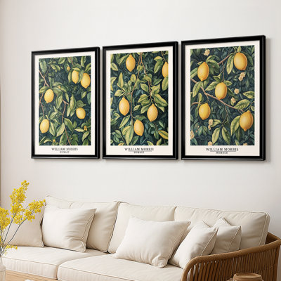 WM MORRIS Series DCXXXII  -Custom Framed  Wrapped Gallery Canvas - 3 Pieces