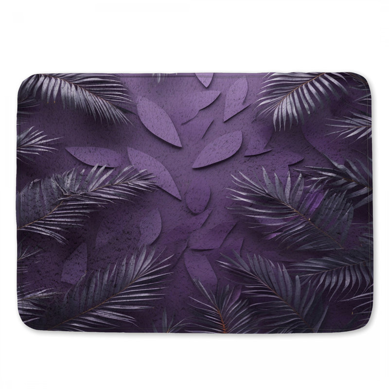 Tapis de bain mauve à feuilles de palmier mauve, L 34 po x L 21 po