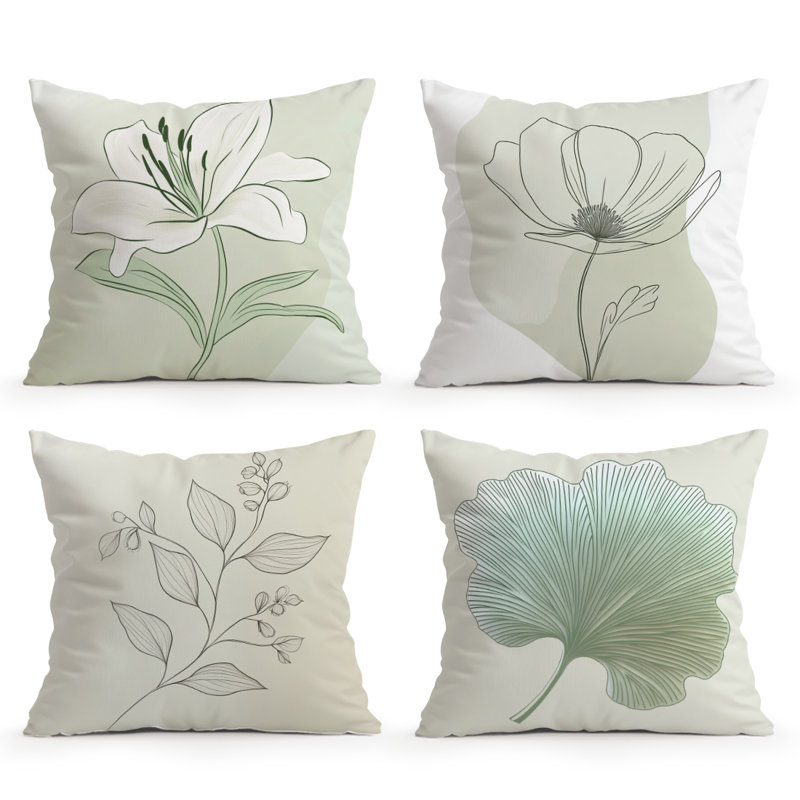 4 Pcs Minimalist Florals Pattern Decorative Pillow Covers