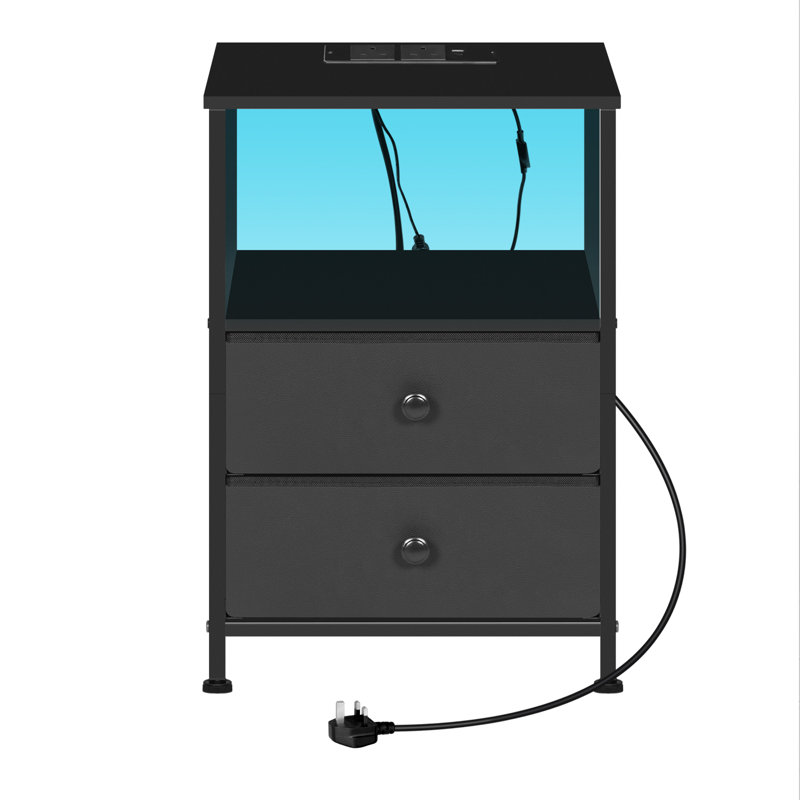 40cm W Metal Bedside Table, Black