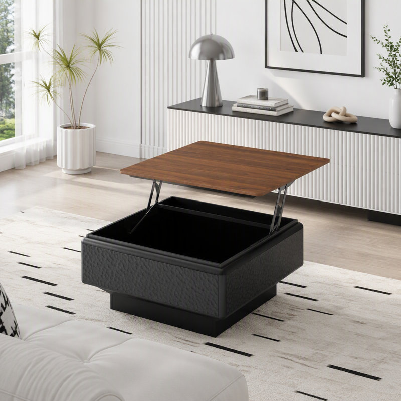 Table basse relevable à texture martelée, L 31,5 po, Noir / brun
