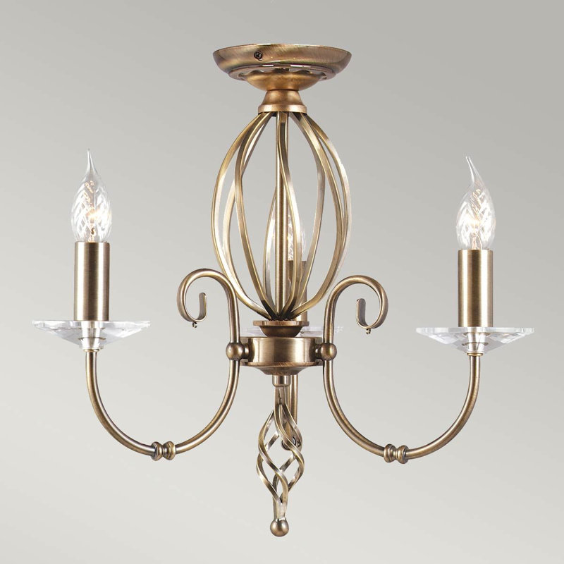 Thebes 3 - Light Candle Style Chandelier, Aged Brass