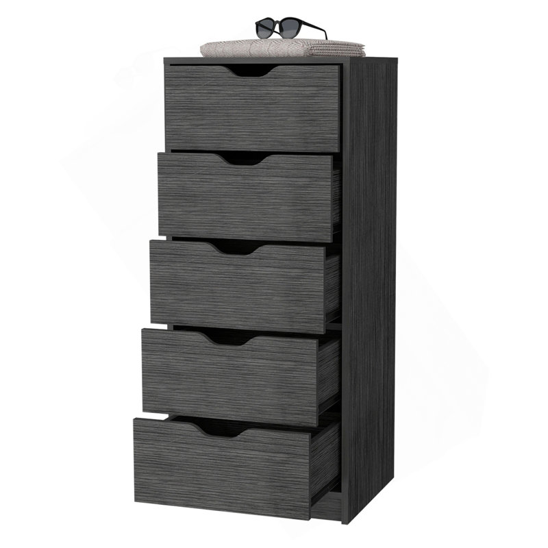 Commode 5 tiroirs Smokey Oak, Gris
