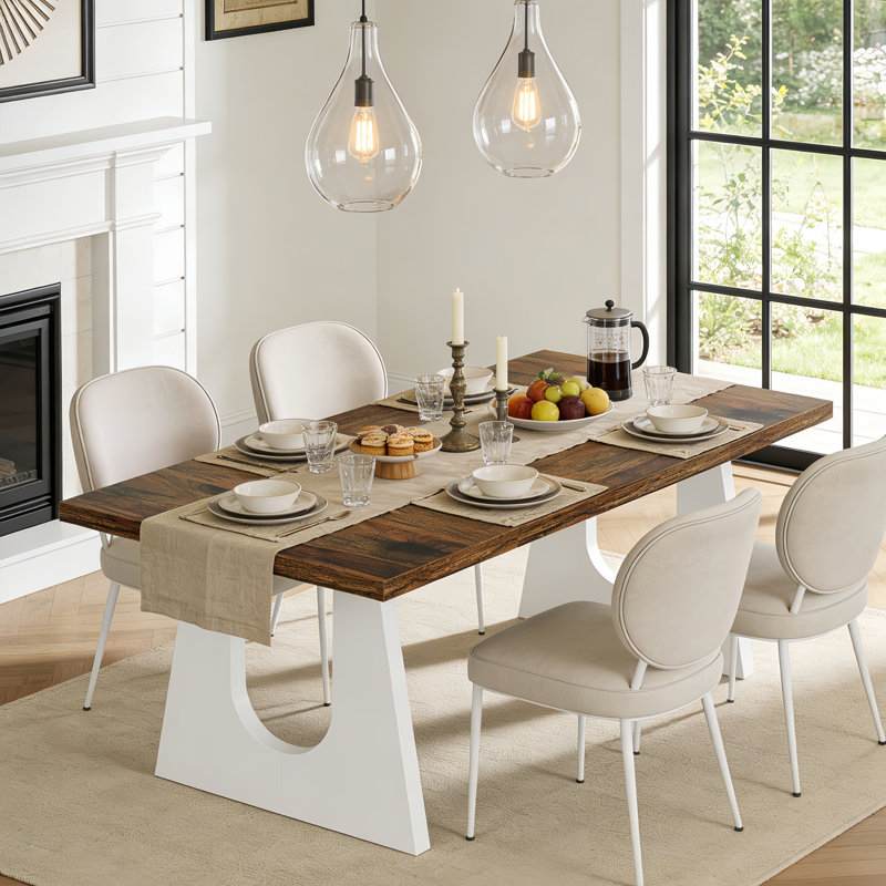 Table de salle à manger en bois pour 6 à 8 personnes, 70,8 po, Blanc, Brun