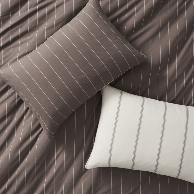 DKNY PURE Hudson Stripe Reversible Comforter Set, King, Soft Brown